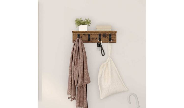Walplus Engineered Wood Wall-Mounted Coat Rack - Old wood - 40 x 10.5 x 10.5 cm