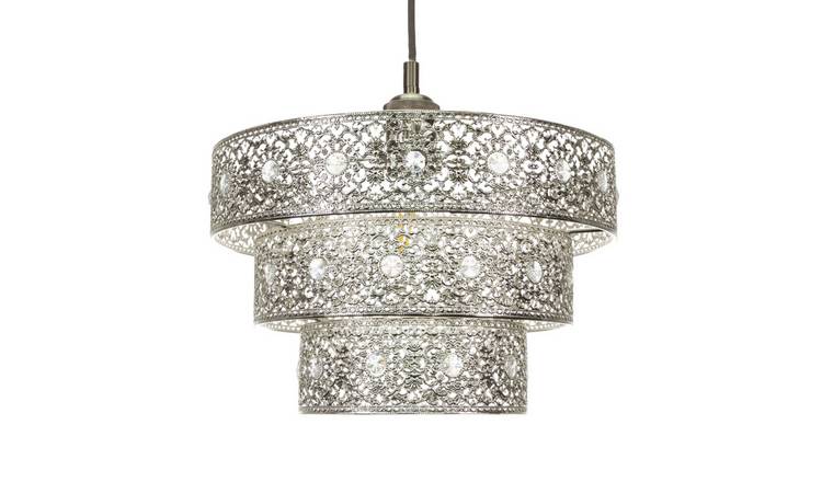 Happy Homewares Silver Antique Acrylic Gem Moroccan Triple Pendant Shade - 30cm