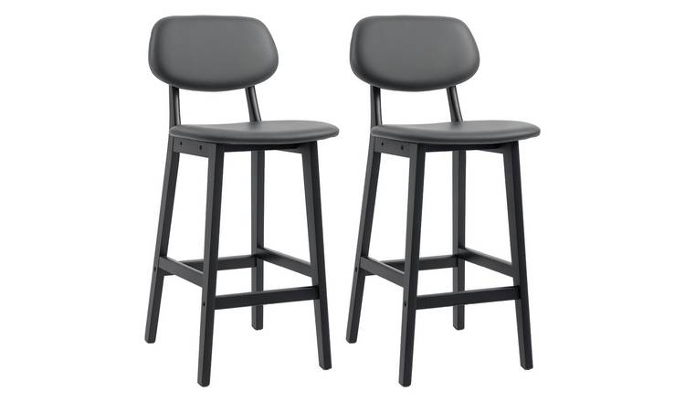 HOMCOM Set of 2 Bar Stools PU Leather with Backs and Solid Wood Legs - Dark Grey