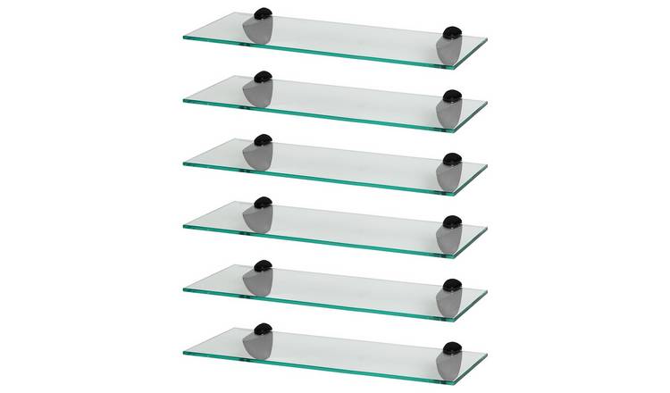 Harbour Housewares Floating Glass Style Bathroom Shelves - Black - Set of 6
