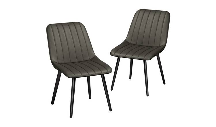 HOMCOM Faux Leather Set of 2 Dining Chairs with Metal Legs - Grey