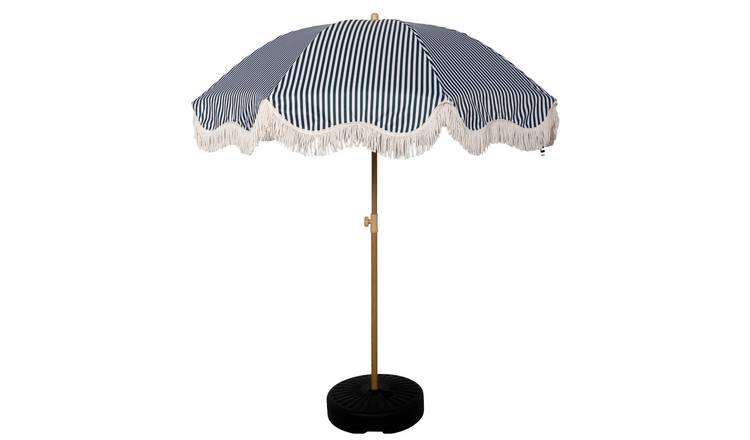 GardenKraft 2m Striped Outdoor Garden Parasol - Green