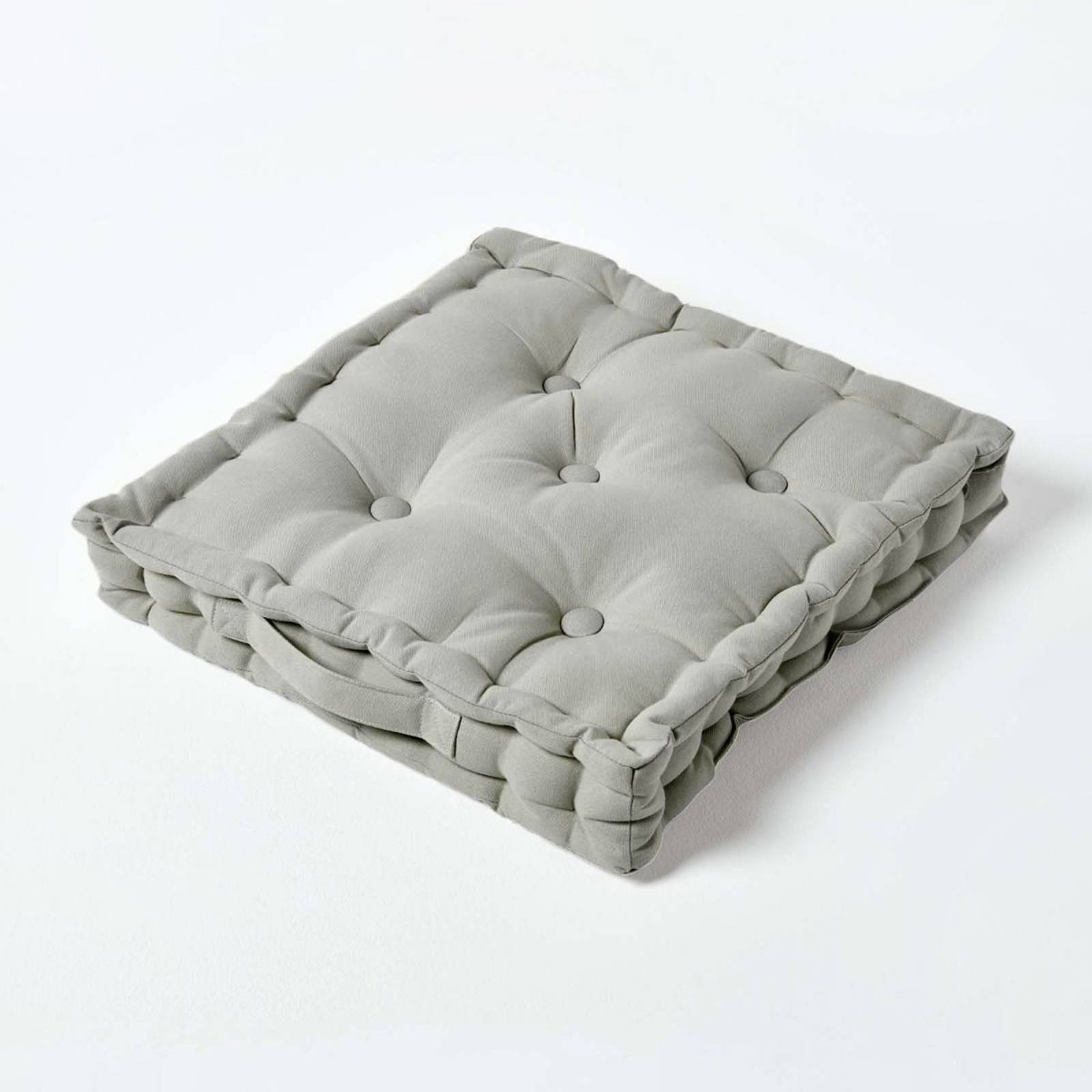 Homescapes Cotton Floor Cushion - 50 x 50 cm - Grey - Image 1