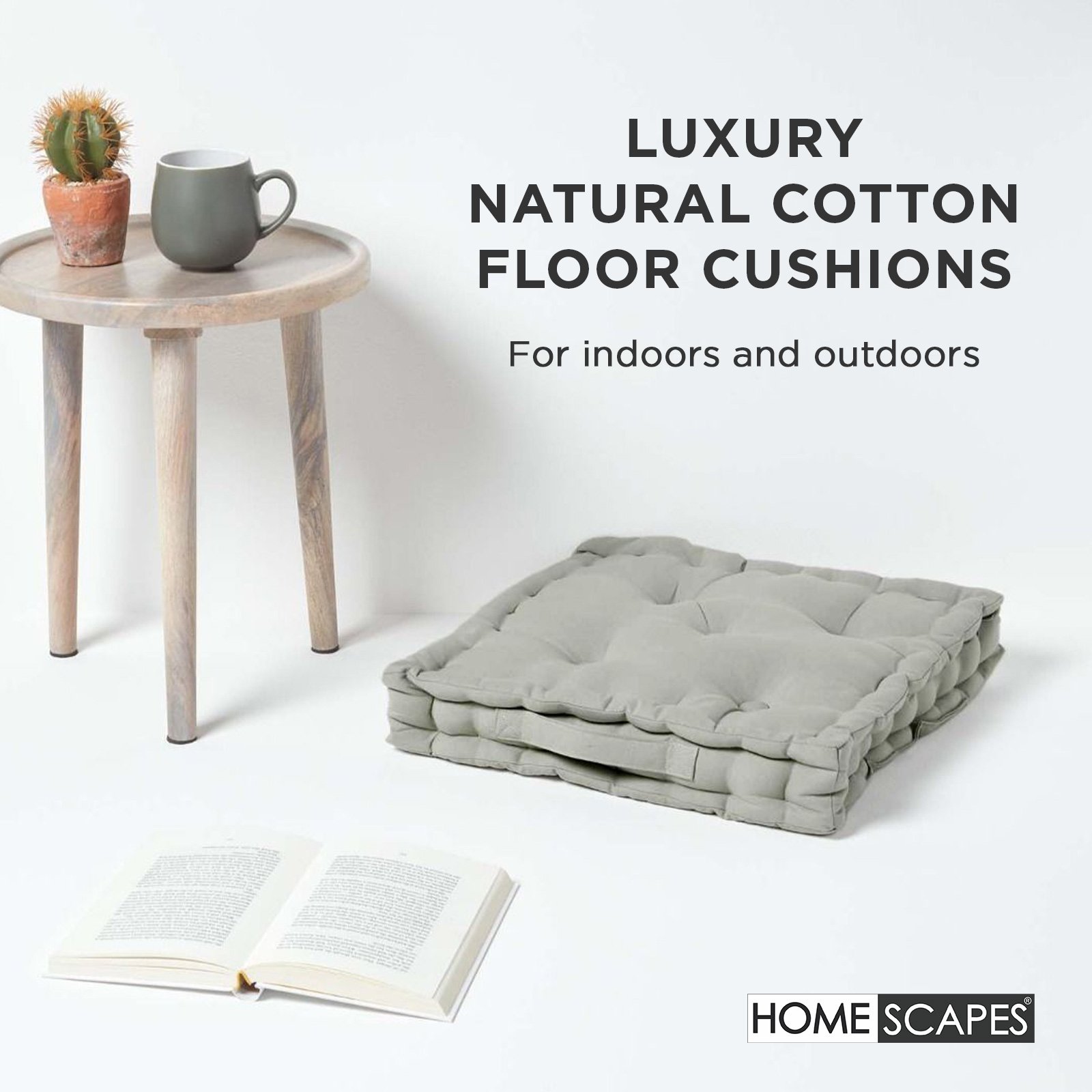 Homescapes Cotton Floor Cushion - 50 x 50 cm - Grey - Image 2
