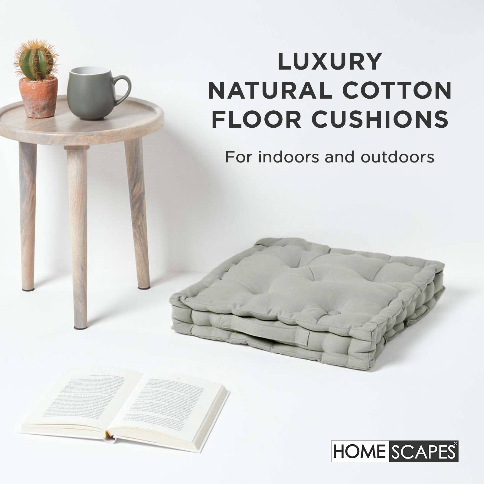 Homescapes Cotton Floor Cushion - 50 x 50 cm - Grey - Image 2