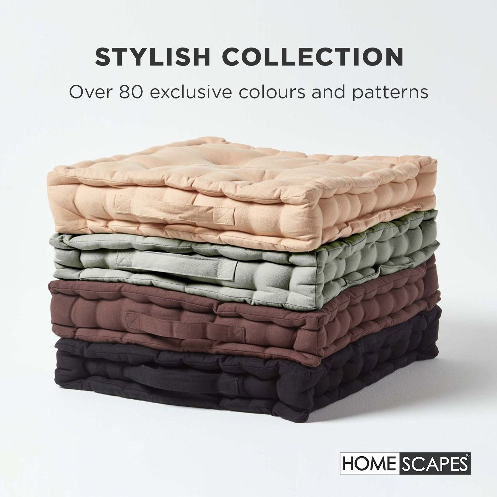 Homescapes Cotton Floor Cushion - 50 x 50 cm - Grey - Image 6
