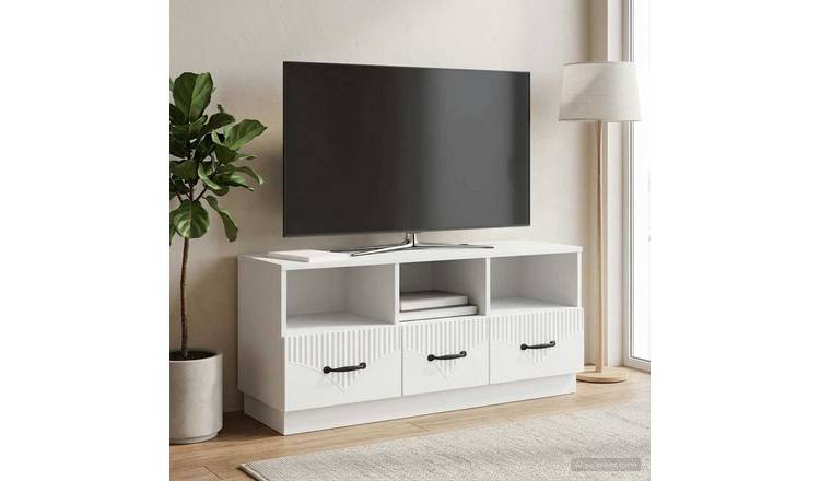 Walplus Engineered Wood TV Cabinet with Drawers - White - 102 x 34.5 x 47 cm