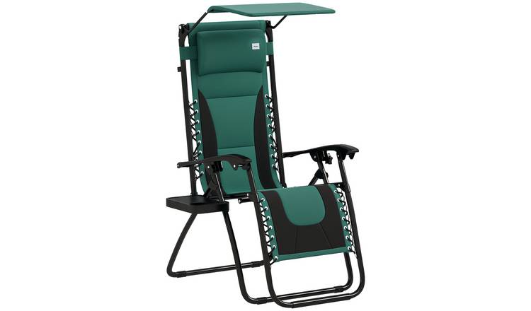 Outsunny Foldable Reclining Patio Chair with Shade Cover - Green