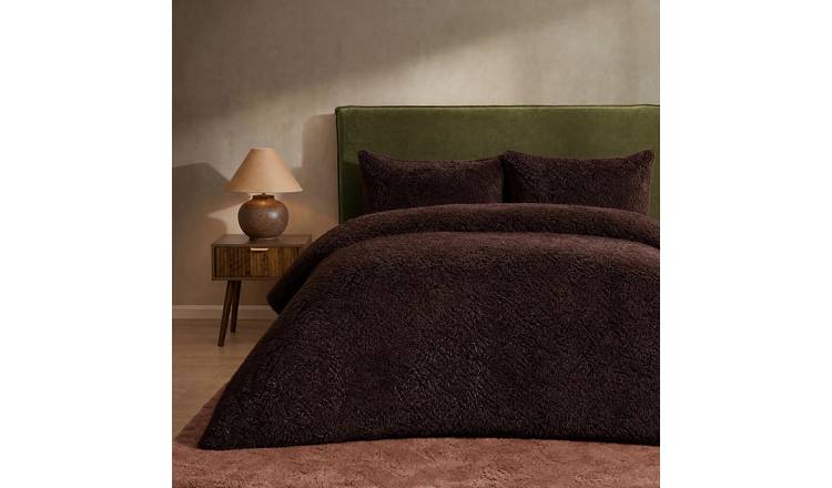 OHS Thermal Soft Teddy Fleece Duvet Cover Bedding Set - Coffee - Double