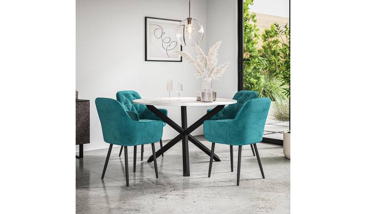 Furniture Online Malvern Anika Oak Table Dining Table & 4 Blue Chairs