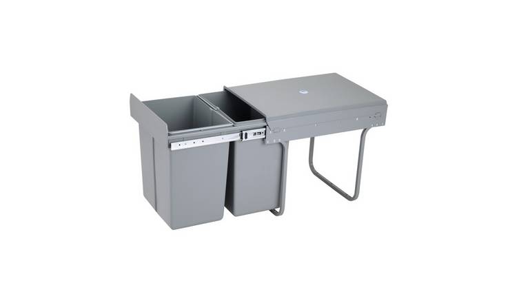 Charles Bentley Pull Out Kitchen Cupboard Bin 2 x 20L (40L Capacity) - Grey
