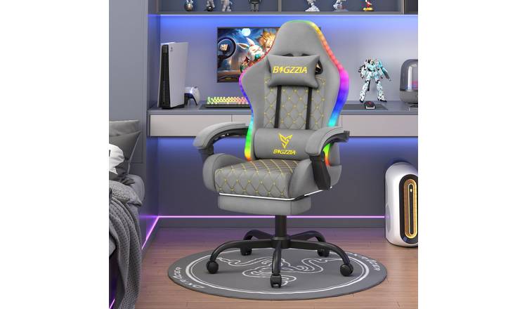 Rattantree RGB LED PU Leather Gaming Chair with Footrest - Grey