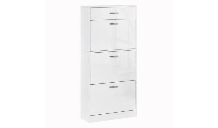 HOMCOM High Gloss Shoe Storage Cabinet with 3 Flip Drawerst - White