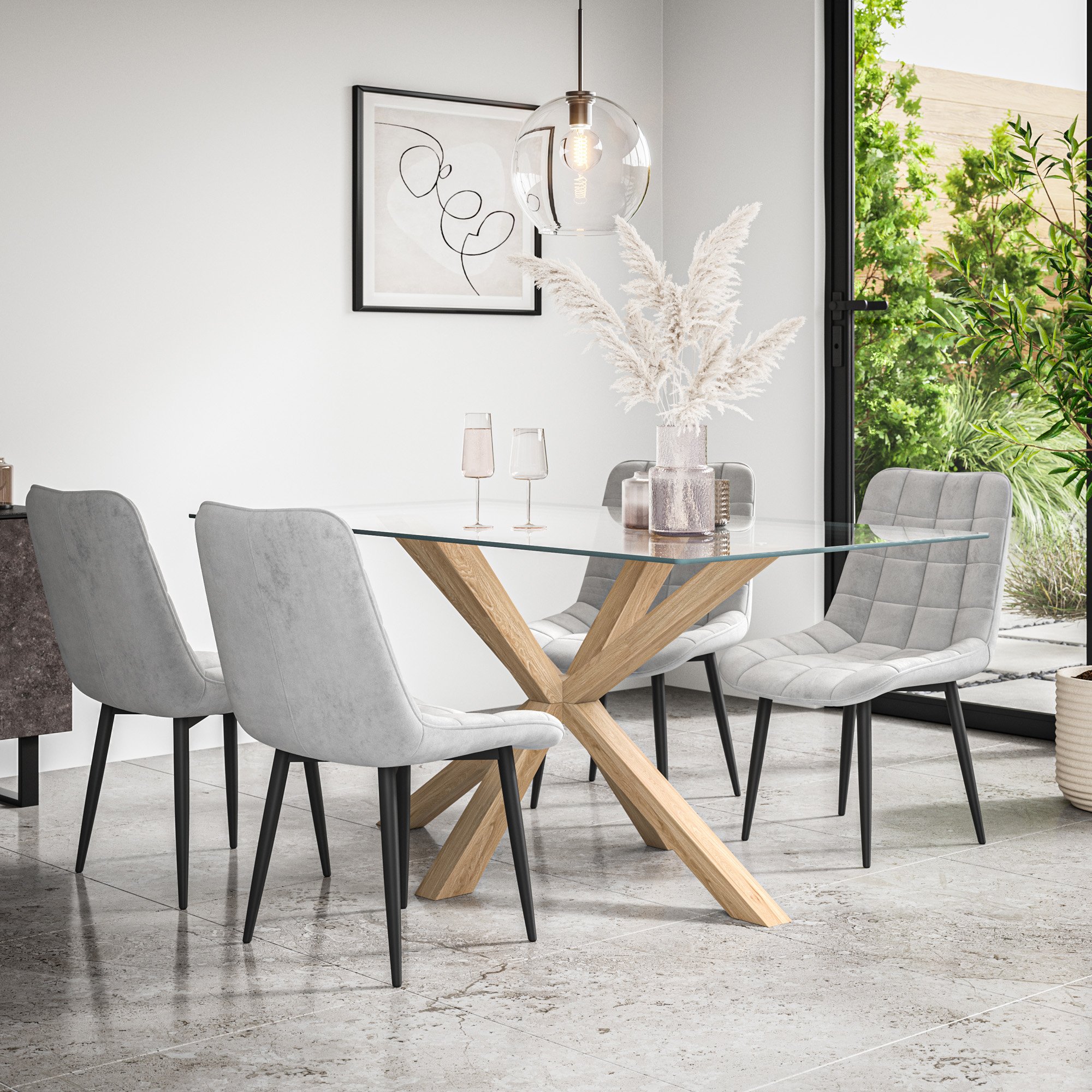 Furniture Online Etta Nova Glass Top Dining Table & 6 Grey Chairs - Image 1