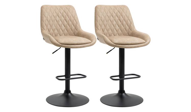 HOMCOM Set of 2 PU Leather Bar Stools with Wide Seat and Base - Light Khaki