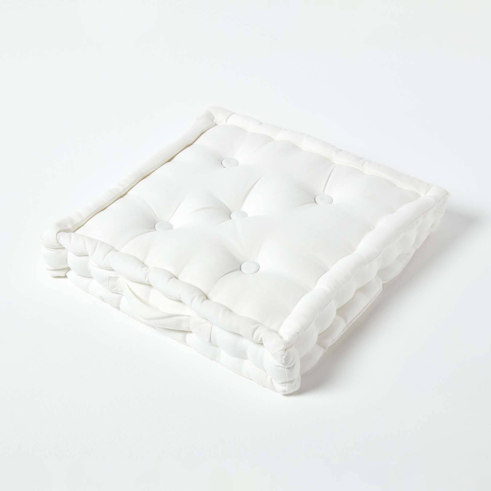 Homescapes Cotton Floor Cushion - 40 x 40 cm - Off White - Image 1