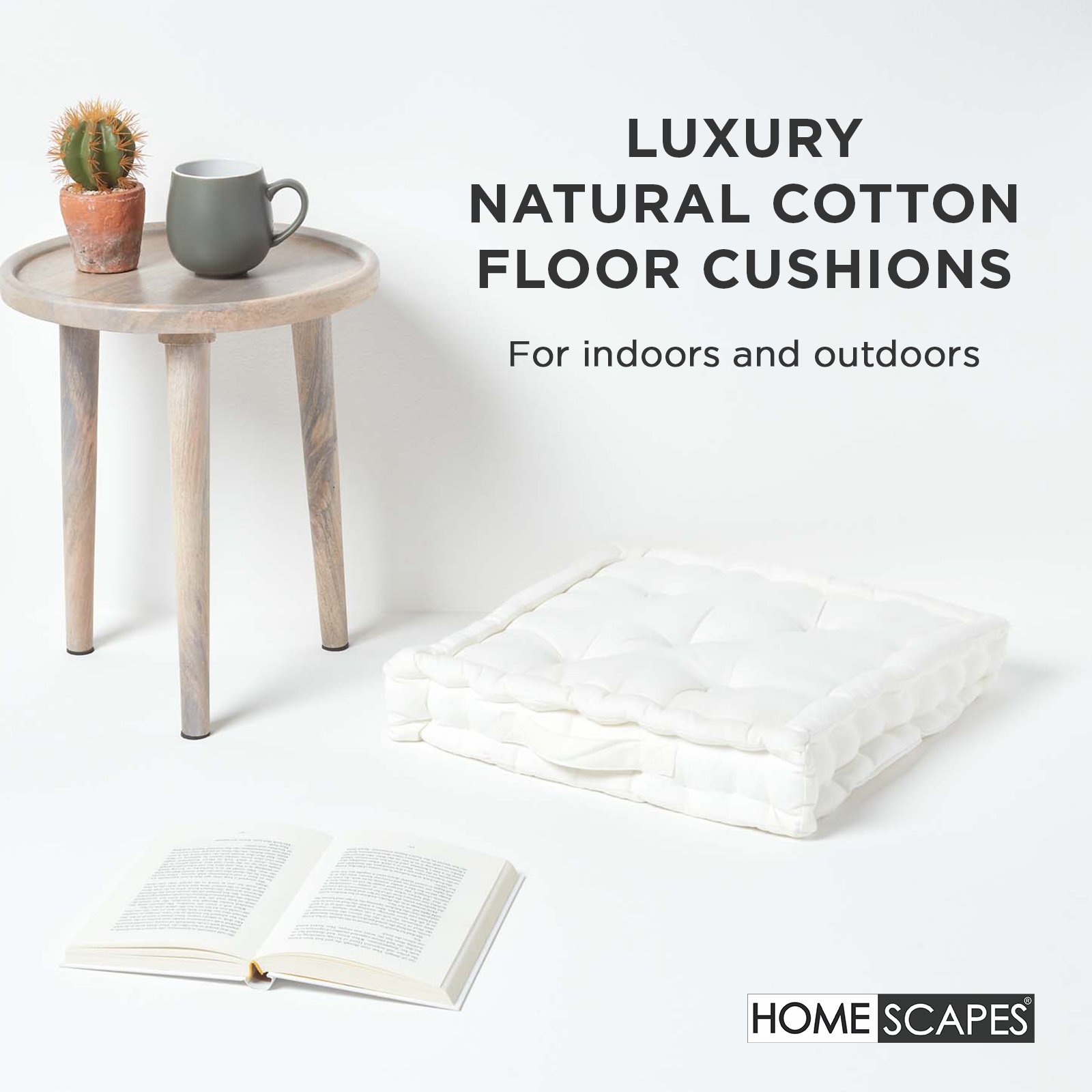 Homescapes Cotton Floor Cushion - 40 x 40 cm - Off White - Image 2