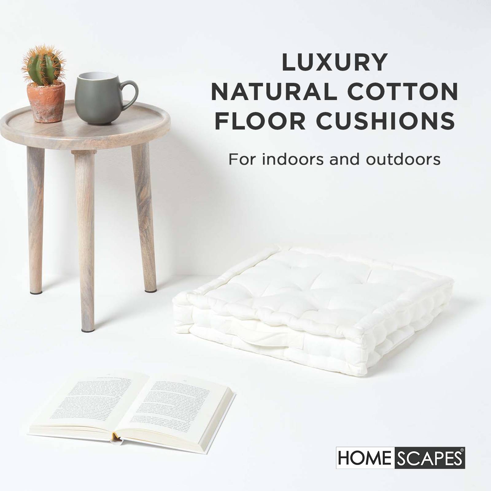 Homescapes Cotton Floor Cushion - 40 x 40 cm - Off White - Image 2