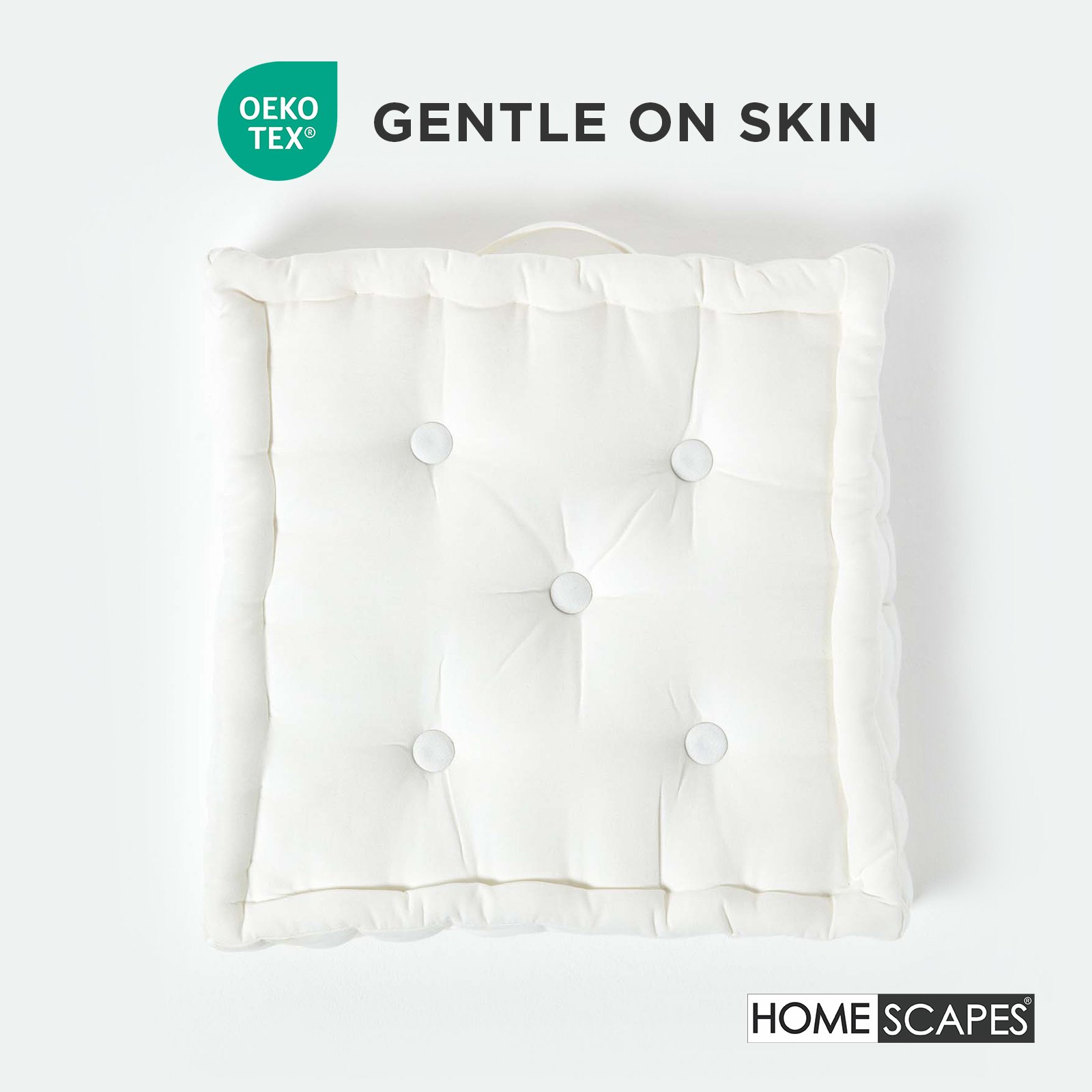 Homescapes Cotton Floor Cushion - 40 x 40 cm - Off White - Image 3