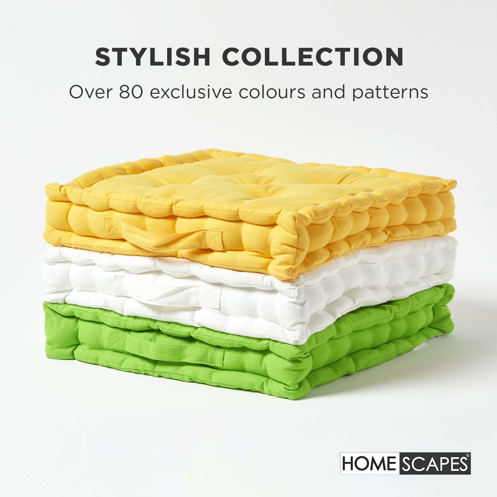 Homescapes Cotton Floor Cushion - 40 x 40 cm - Off White - Image 6