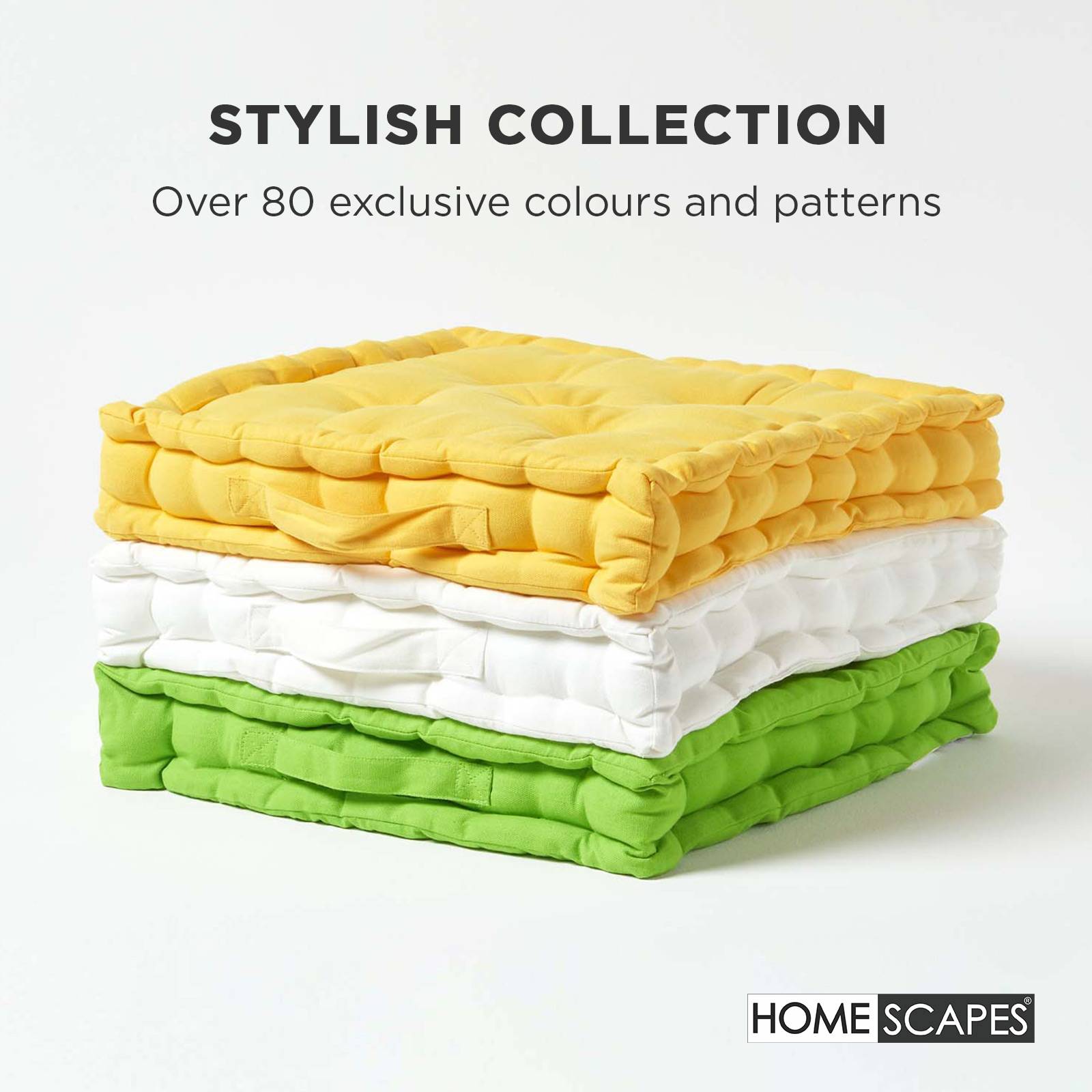 Homescapes Cotton Floor Cushion - 40 x 40 cm - Off White - Image 6