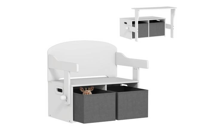 AIYAPLAY 3 in 1 Kids Storage Bench Children Table and Chair Set - White