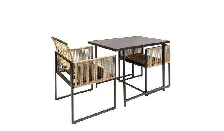 Noa & Nani Jari Garden Table With 2 Armchairs - Black & Rattan