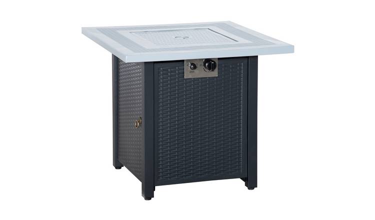 Outsunny 40000 BTU Propane Square Rattan Effect Fire Pit Table – Black