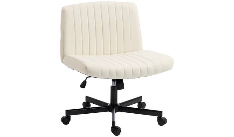 HOMCOM Linen Armless Criss Cross Desk Chair with Wheels - Cream