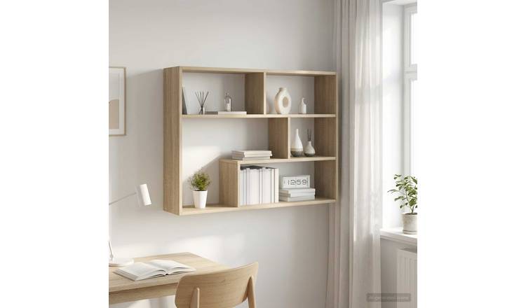 Walplus Engineered Wood Wall Shelf - Light Oak - 95 x 20 x 69.5 cm