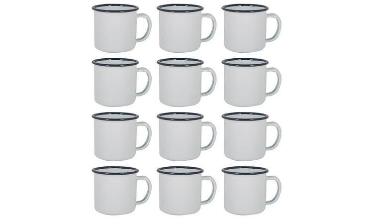 Argon Tableware White Enamel Espresso Cups - 130ml - Navy - Pack of 12