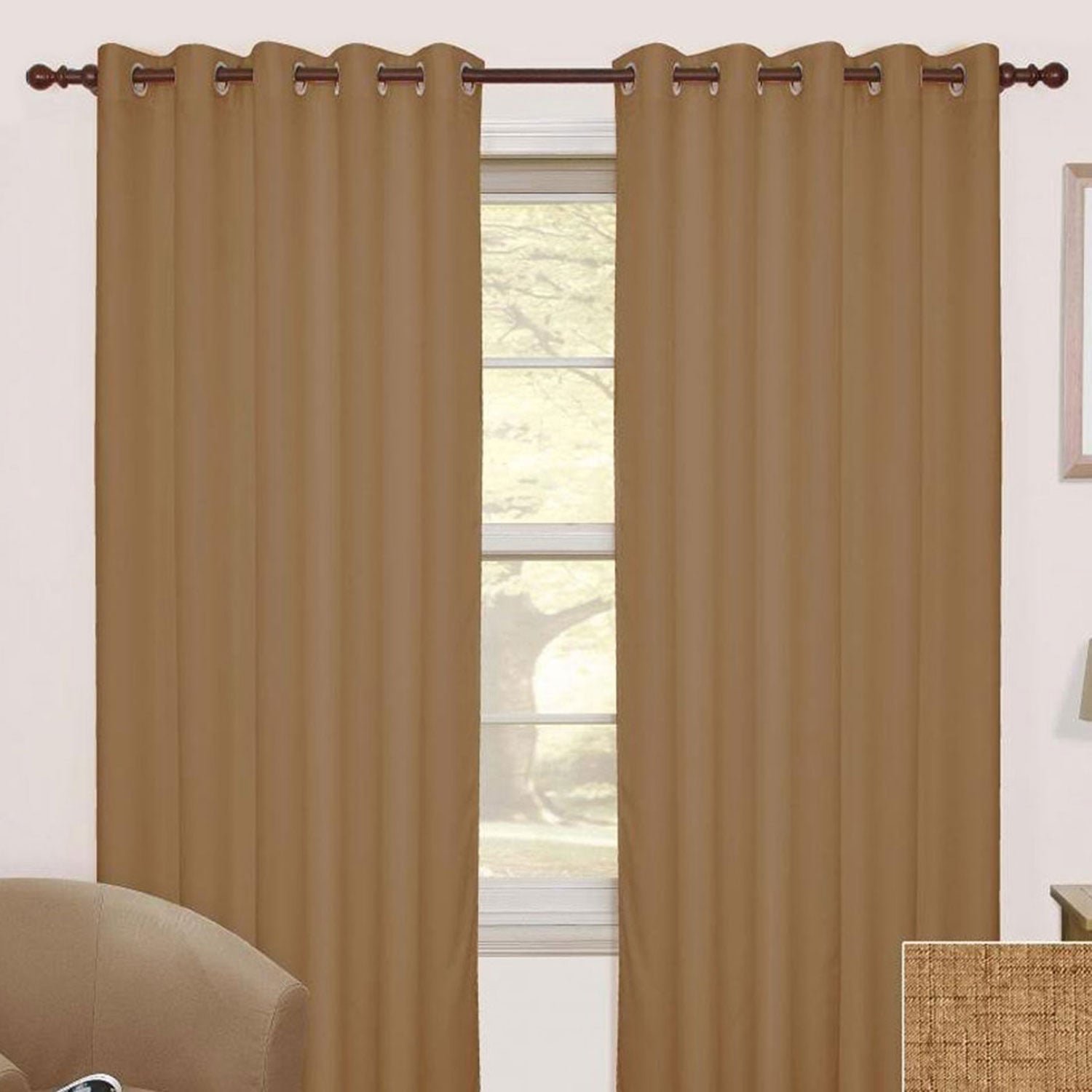 Homescapes Latte Thermal Blackout Eyelet Curtains - 167cm x 137cm - Image 1