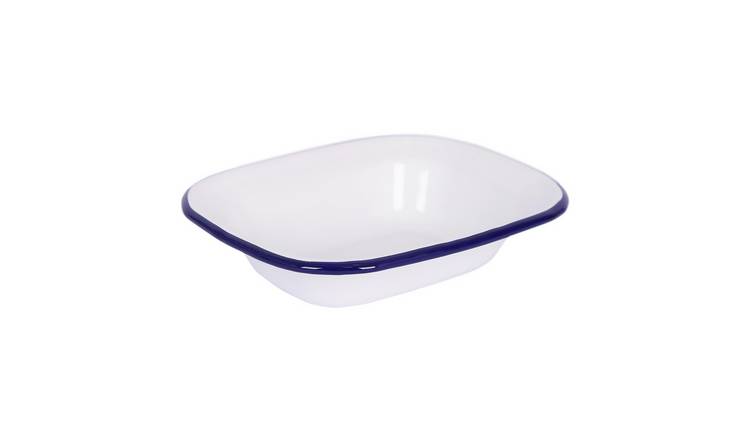 Argon Tableware White Enamel Pie Dish - Blue - 18 x 13.5cm