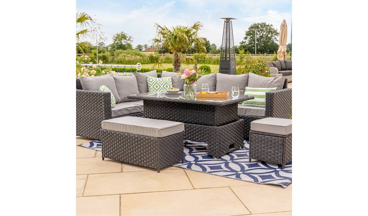 Furniture Maxi Barcelona Rattan Effect 9 Seater Sofa Set with Cover - Black