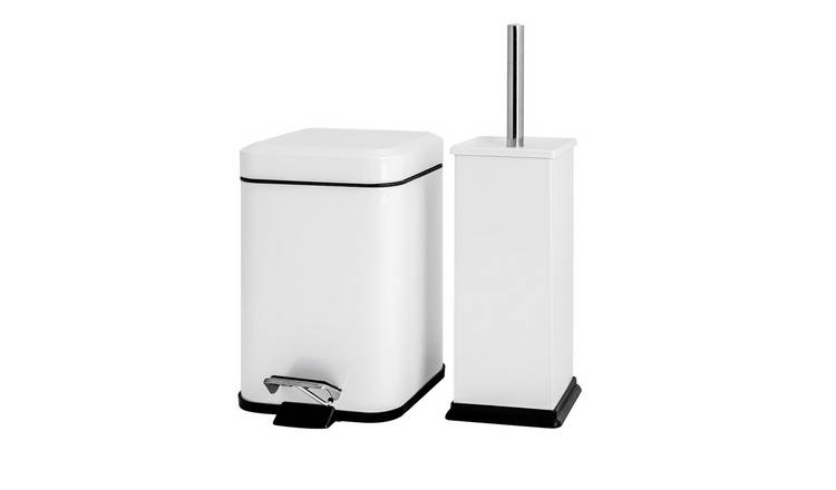 Harbour Housewares Square Toilet Brush & Bin Set - White