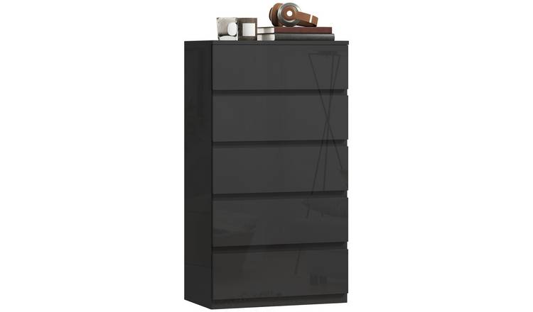 HOMCOM 5 Drawers Floor Tower Cupboard - High Gloss Black