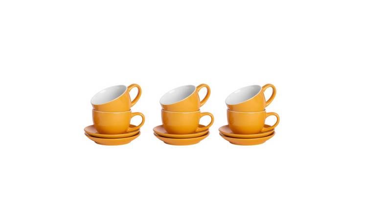 Argon Tableware 12 Piece Coloured Cappuccino Cup & Saucer Set - 250ml - Yellow