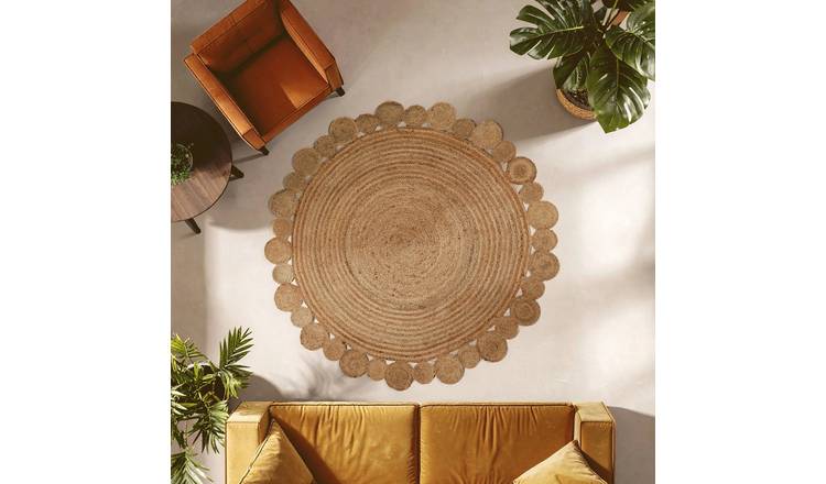 Orsina Brown Bosie Demir with Scalloped Edge Round Rug - 152cm Diameter