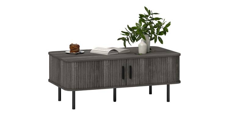 HOMCOM Coffee Table with Storage and Slatted Tambour Sliding Doors - Grey