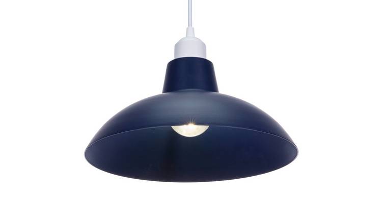 Happy Homewares Midnight Blue Industrial Retro Matt Curved Pendant Shade - 29cm