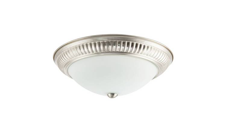 Happy Homewares Nickel LED IP44 Flush in Satin Bathroom Ceiling Light - 33cm