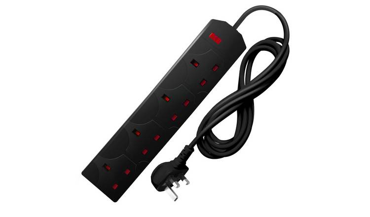 Desiretech 4 Gang Wall Mountable Extension Lead - 2 Metre - Black