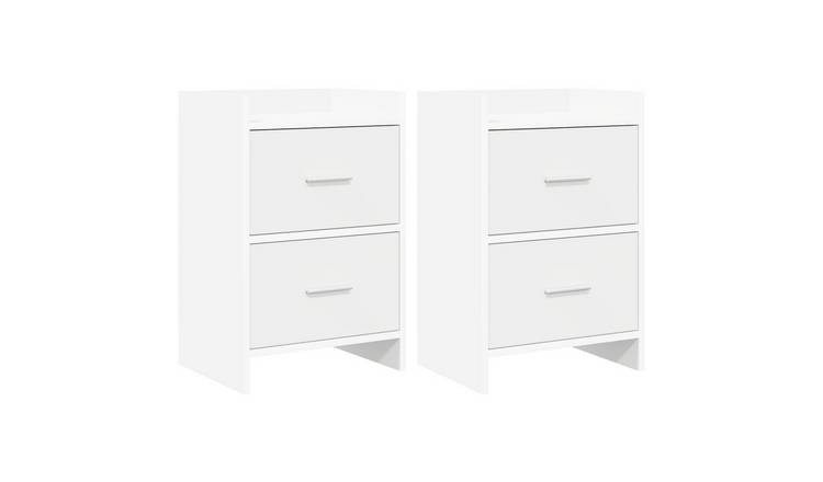 Walplus Pack of 2 Engineered Wood Bedside Table - White - 40 x 30 x 60 cm