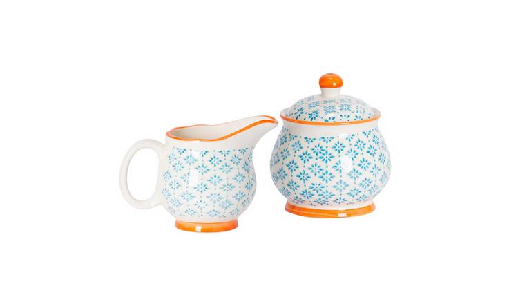 Nicola Spring Hand-Printed Milk & Sugar Set -  Blue