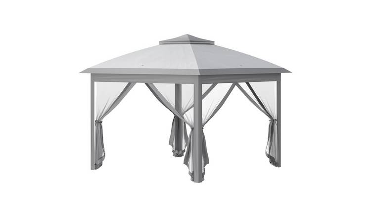 Outsunny Double Roof Mesh Sidewalls Pop Up Gazebo – Grey