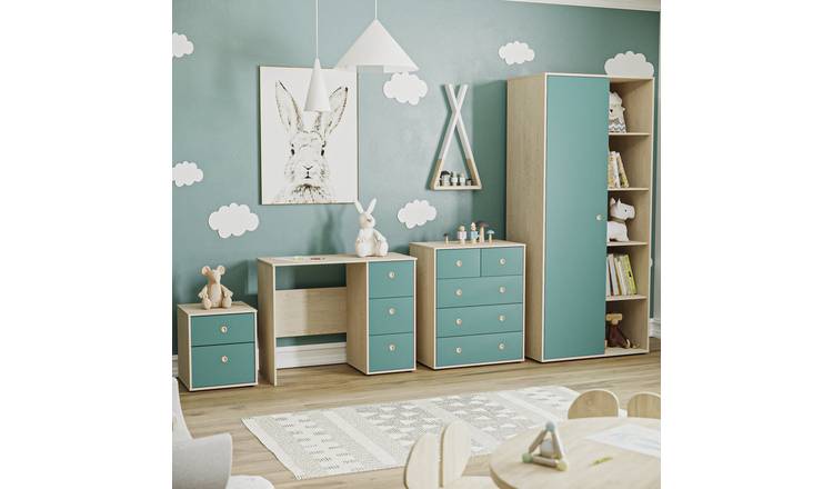 Junior Vida Neptune Bedroom Set (Desk, Bedside, Chest, Wardrobe) - Blue & Oak