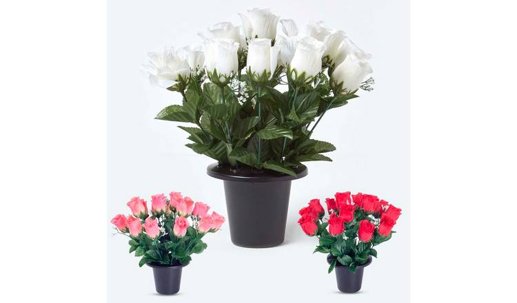 Homescapes Silk-Like Rosebud Grave Flowers Set of 3 - Multicoloured