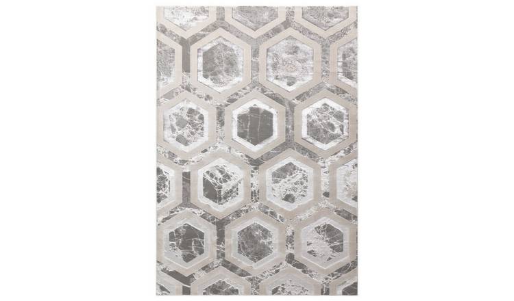 Mega Flooring Silver Modern Abstract Rug - 80 x 150cm