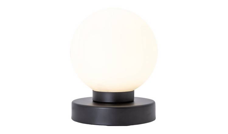 Happy Homewares Opal Glass Globe with Matte Black Round Base Table Lamp - 13cm