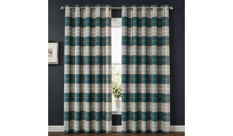 New Edge Blinds Emerald Green Printed Check Eyelet Curtains - 117cm x 137cm